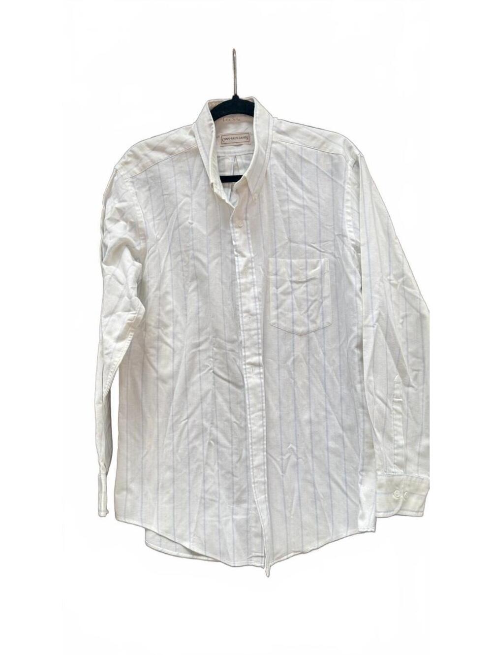 Chaps Ralph Lauren Button Down Shirt Mens L WhiteBlue Stripe Long Sleeve Classic